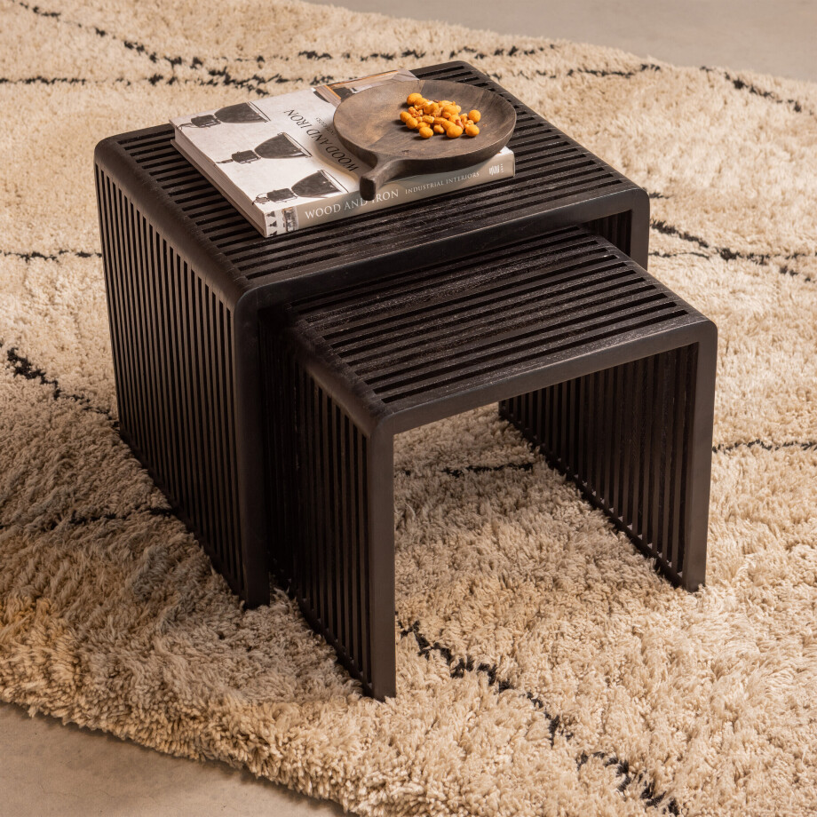 WOOOD Exclusive Bijzettafel 'Willa' Set van 2 stuks, Teakhout, kleur Zwart afbeelding 1