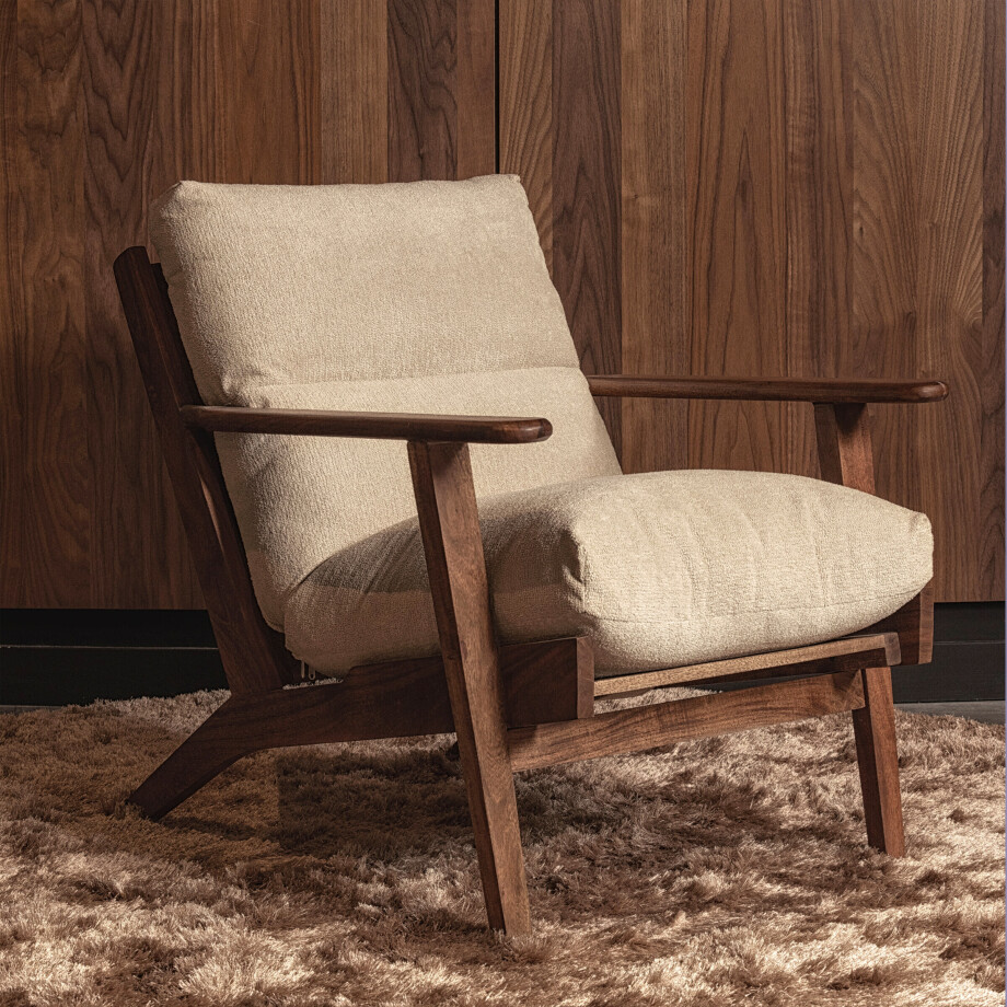 WOOOD Fauteuil 'Houston' Bouclé / Acaciahout, kleur Naturel afbeelding 1