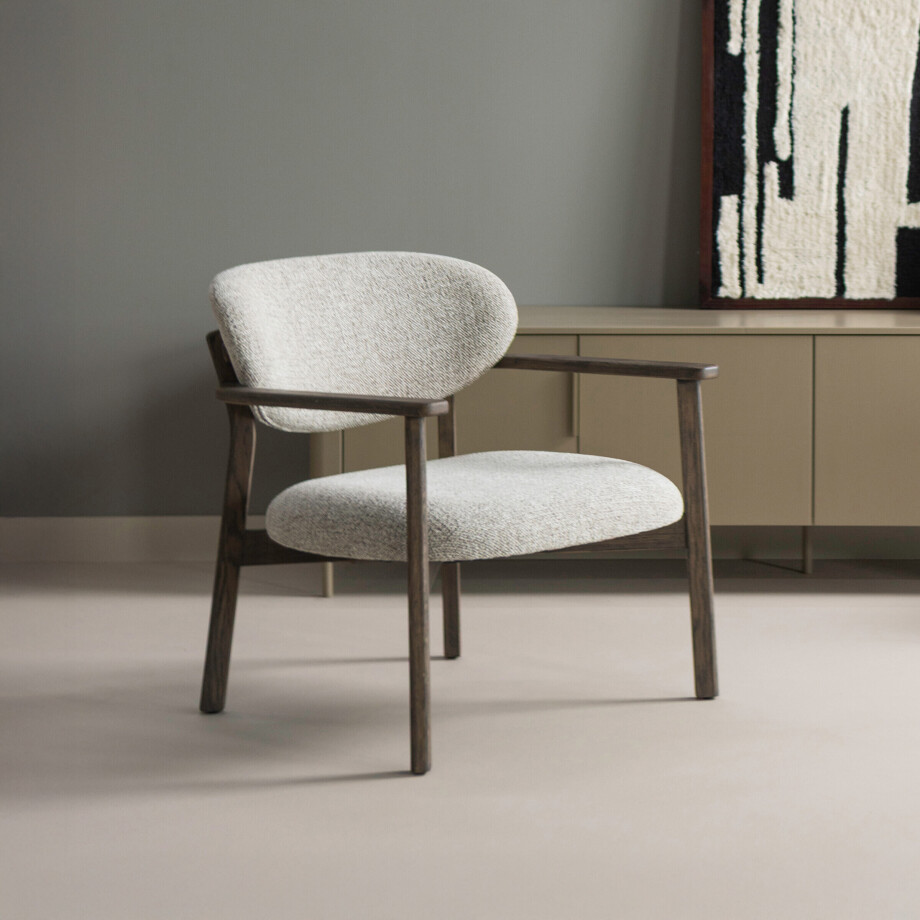 WOOOD Fauteuil 'Udar' Geweven melange stof, kleur Naturel/Donkerbruin afbeelding 1