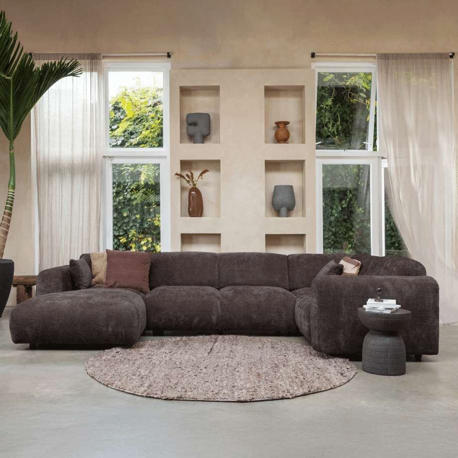 WOOOD Hoekbank 'Cloud' Rechts, Chenille, kleur Warm Bruin afbeelding 1