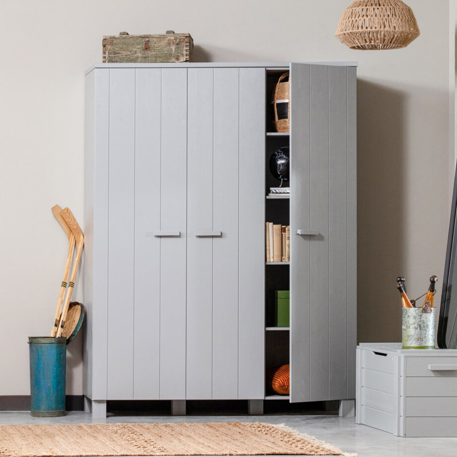 WOOOD Kledingkast 'Dennis' 3-deurs, kleur Betongrijs WOOOD Kledingkast 'Dennis' 3-deurs, kleur Betongrijs afbeelding 1