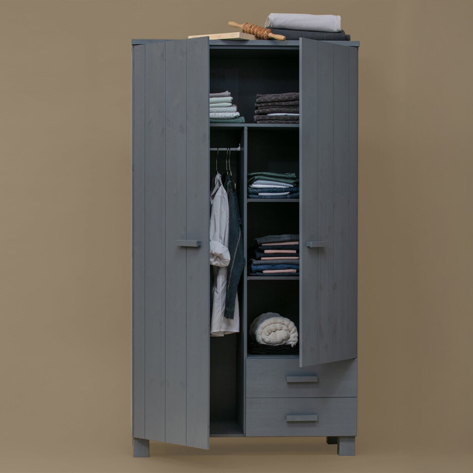 WOOOD Kledingkast 'Dennis', kleur Steel grey WOOOD Kledingkast 'Dennis', kleur Steel grey afbeelding 1