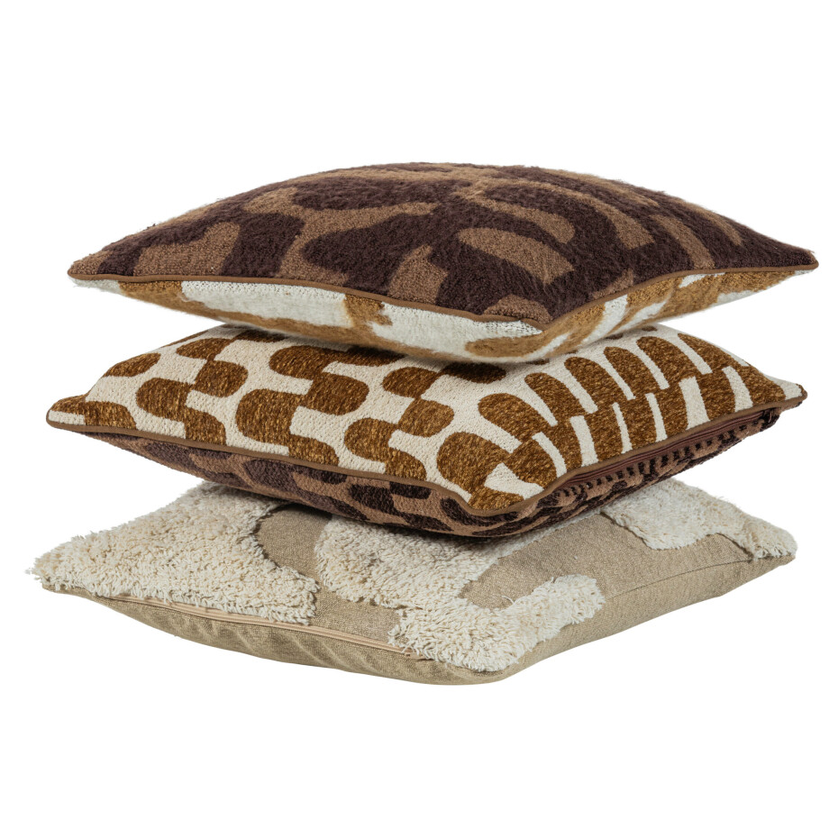 WOOOD Kussen 'Fayden' Set van 3 stuks, kleur Bruin/Naturel afbeelding 1