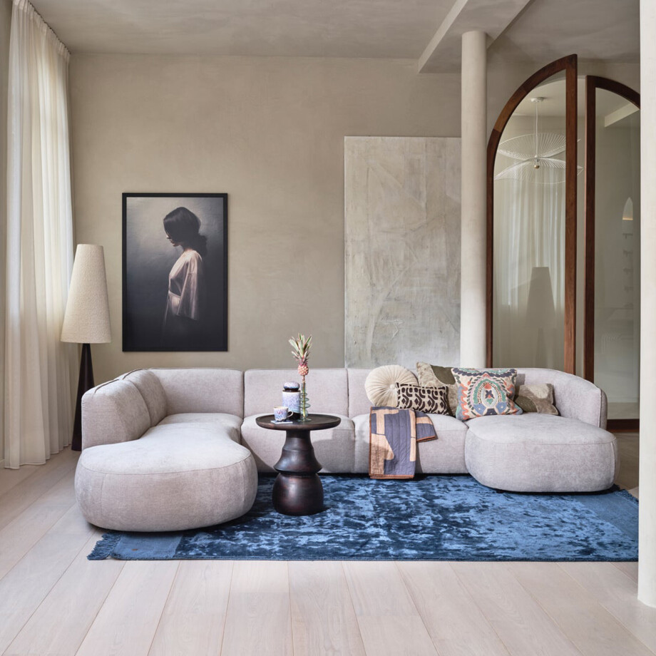 WOOOD Lounge U-Bank 'Polly' Links, Woven, kleur Zand afbeelding 1