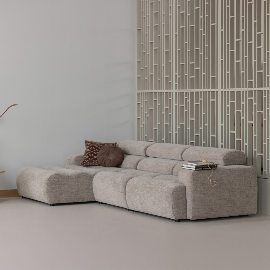 WOOOD Loungebank 'Novi' Links, Geweven melange stof, kleur Naturel afbeelding 1