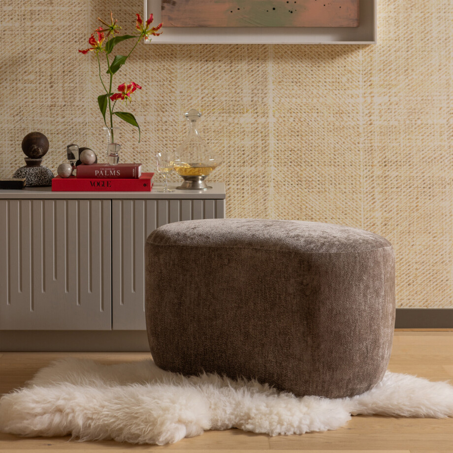 WOOOD Organische Poef 'Popular' Chenille, kleur Taupe afbeelding 1