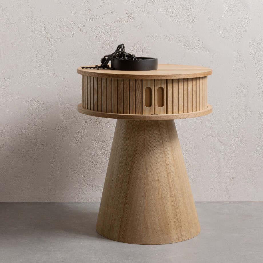 WOOOD Rond Nachtkastje 'Karri' Populierenhout, 38cm WOOOD Rond Nachtkastje 'Karri' Populierenhout, 38cm afbeelding 1