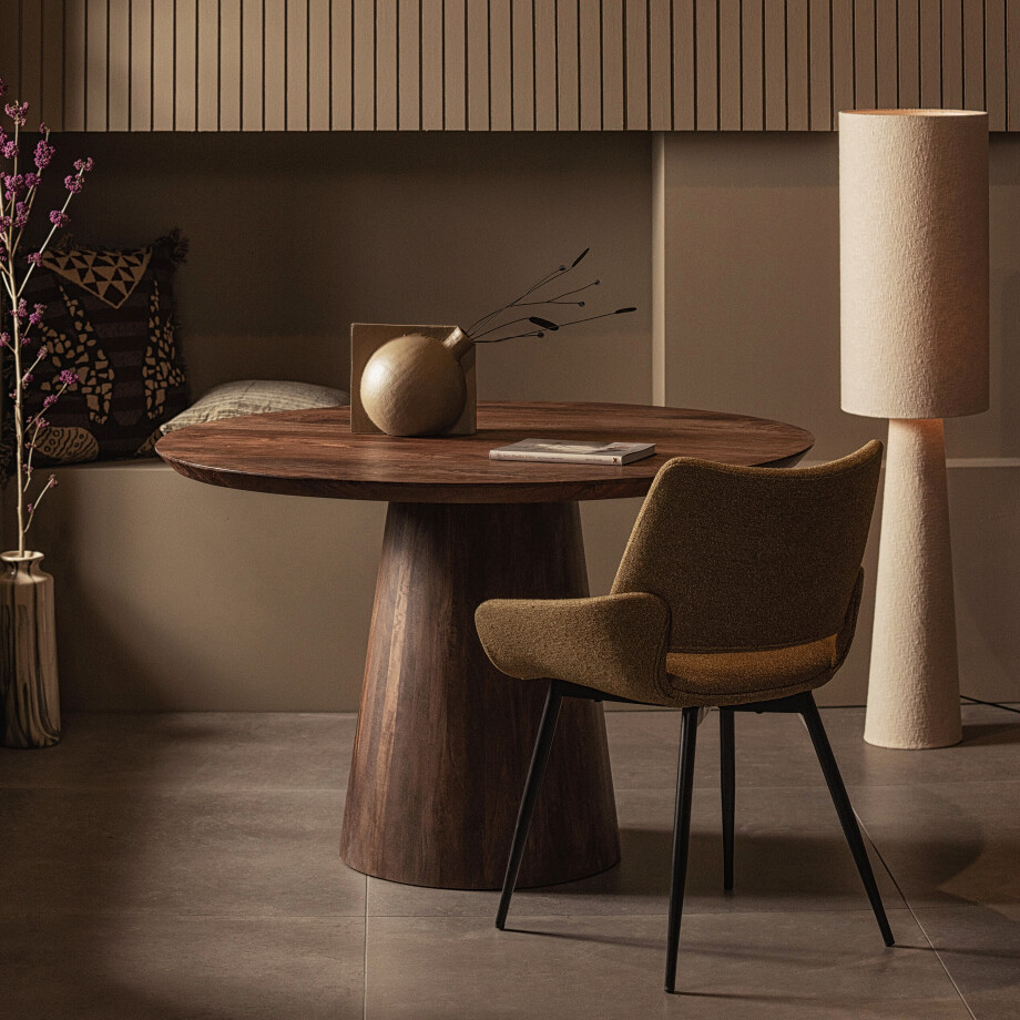 WOOOD Ronde Eettafel 'Limit' Mangohout, 130cm, kleur walnoot afbeelding 