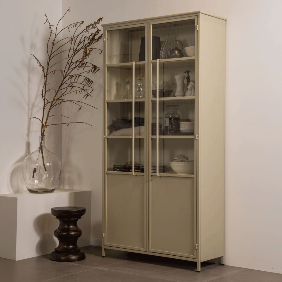 WOOOD Vitrinekast 'Exhibit' 200 x 99cm, kleur Zand WOOOD Vitrinekast 'Exhibit' 200 x 99cm, kleur Zand afbeelding 1