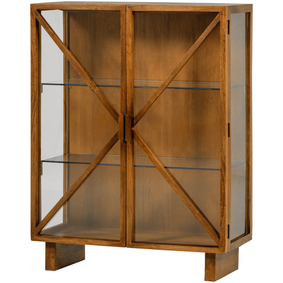 WOOOD Vitrinekast 'Kella' Mangohout en glas, 132 x 100cm, kleur Naturel afbeelding 1