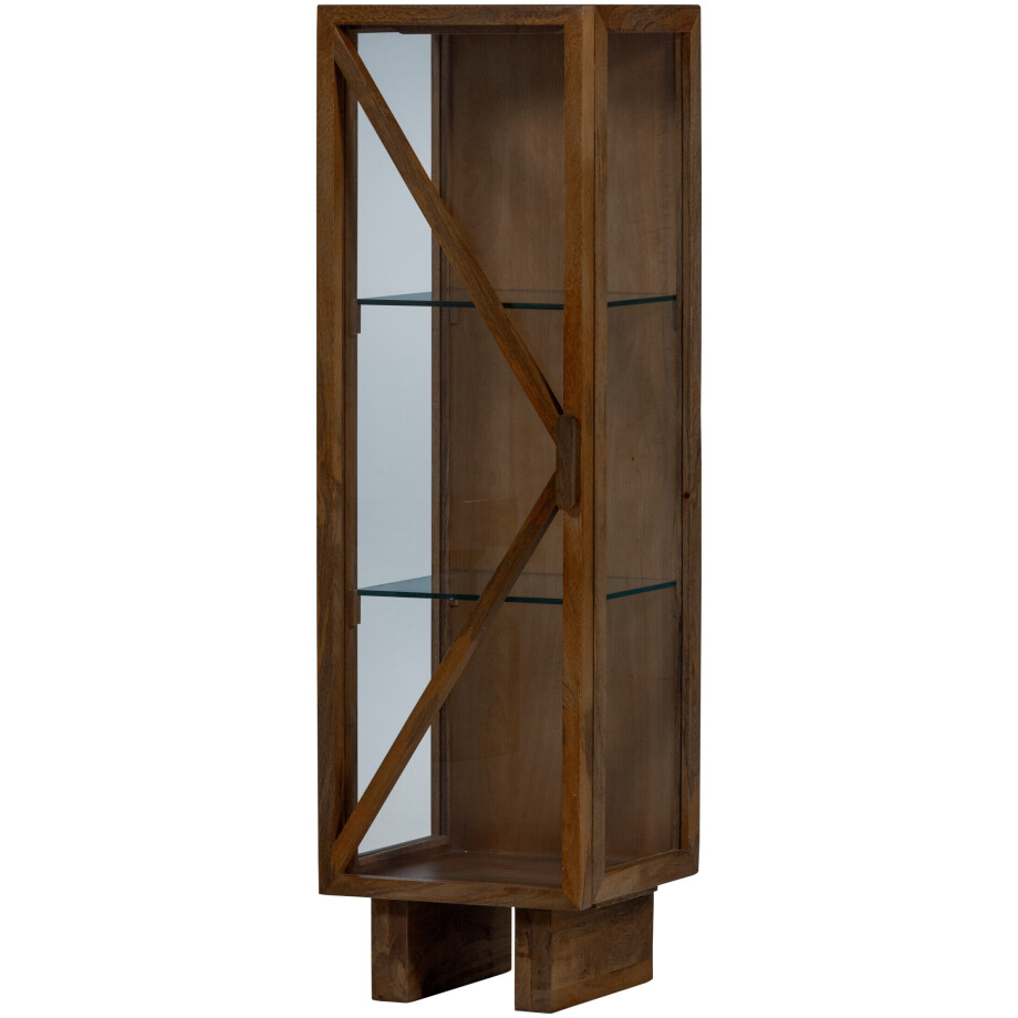 WOOOD Vitrinekast 'Kella' Mangohout en glas, 137 x 40cm, kleur Bruin afbeelding 1