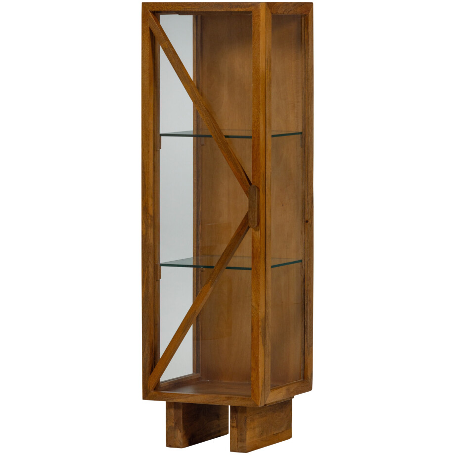 WOOOD Vitrinekast 'Kella' Mangohout en glas, 137 x 40cm, kleur Naturel afbeelding 1