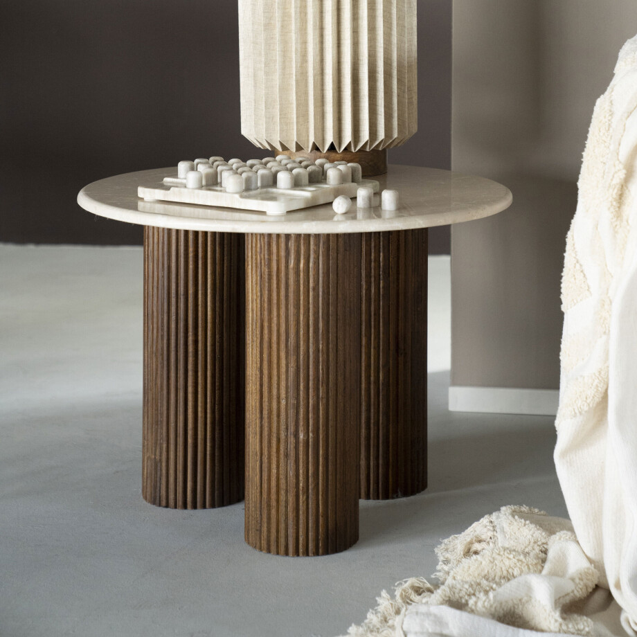 Eleonora Ronde Bijzettafel 'Xavi' Marmer en mangohout, 60cm afbeelding 