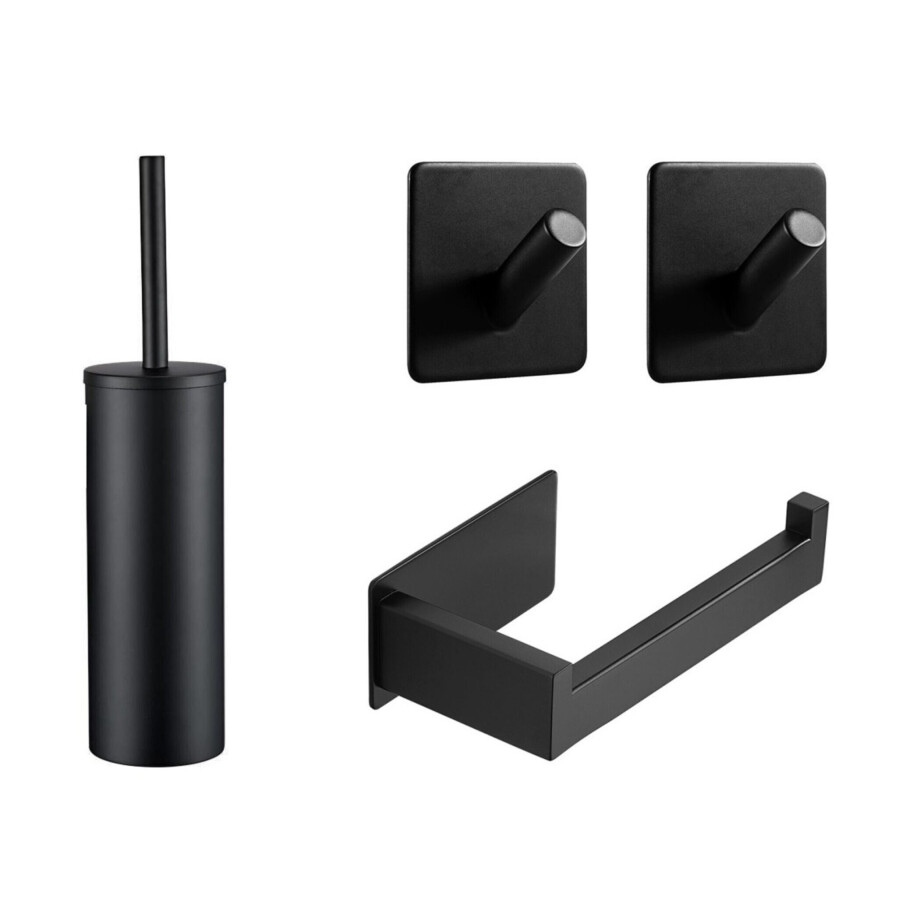 XIVADA Toilet accessoires set - 4 delig - Zonder boren - Rvs - Zwart XIVADA Toilet accessoires set - 4 delig - Zonder boren - Rvs - Zwart afbeelding 1
