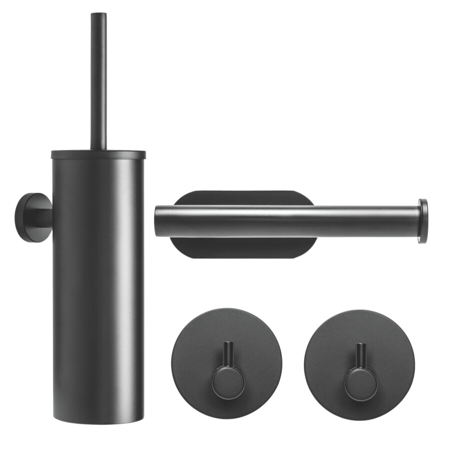 XIVADA Toiletset - Wc Rolhouder - Handdoekhaak - Toiletborstel - Zwart XIVADA Toiletset - Wc Rolhouder - Handdoekhaak - Toiletborstel - Zwart afbeelding 1