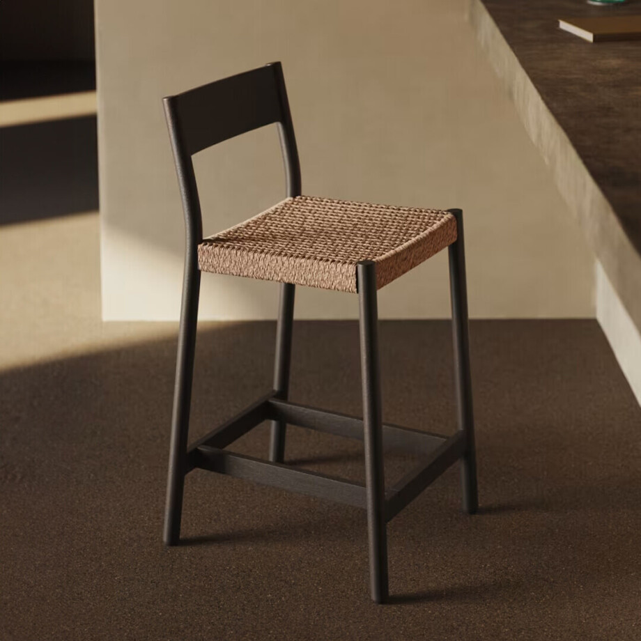 Kave Home Barkruk 'Yalia' Eikenhout, kleur Zwart (zithoogte 65cm) afbeelding 1