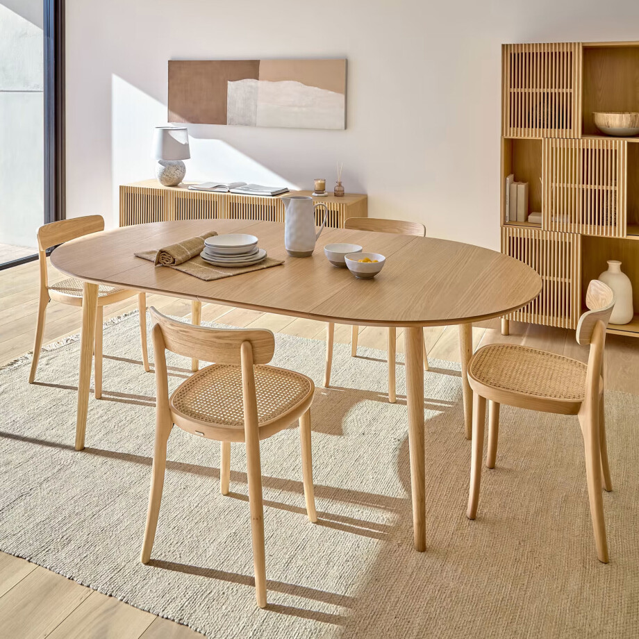 Kave Home Uitschuifbare Ovale Eettafel 'Oqui' 120 - 200 x 90cm, kleur Eiken Naturel afbeelding 1