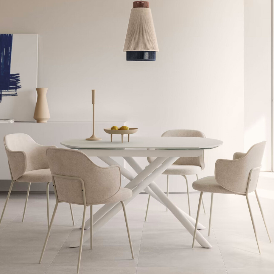 Kave Home Uitschuifbare Eettafel 'Yodalia' Glas, 130-190 x 100cm, kleur Wit afbeelding 1