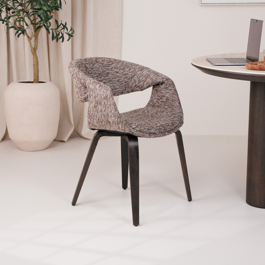 WOOOD Eetkamerstoel 'Yossi' Geweven stof, kleur Bruin afbeelding 1