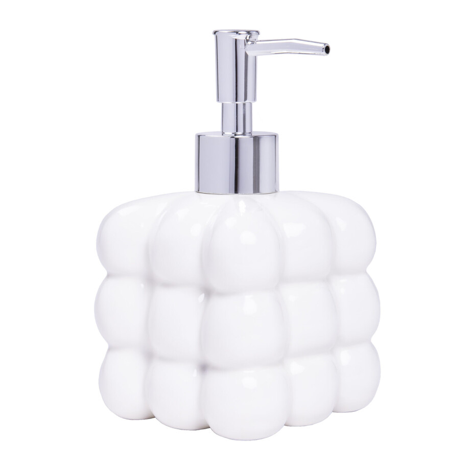QUVIO Zeepdispenser vrijstaand met bolletjes patroon - Keramiek - Wit - 350ML afbeelding 1