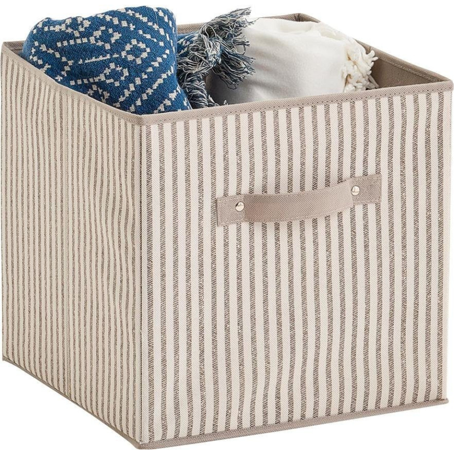 Zeller Present Opbergbox Strepen opvouwbaar, fleece, beige afbeelding 1