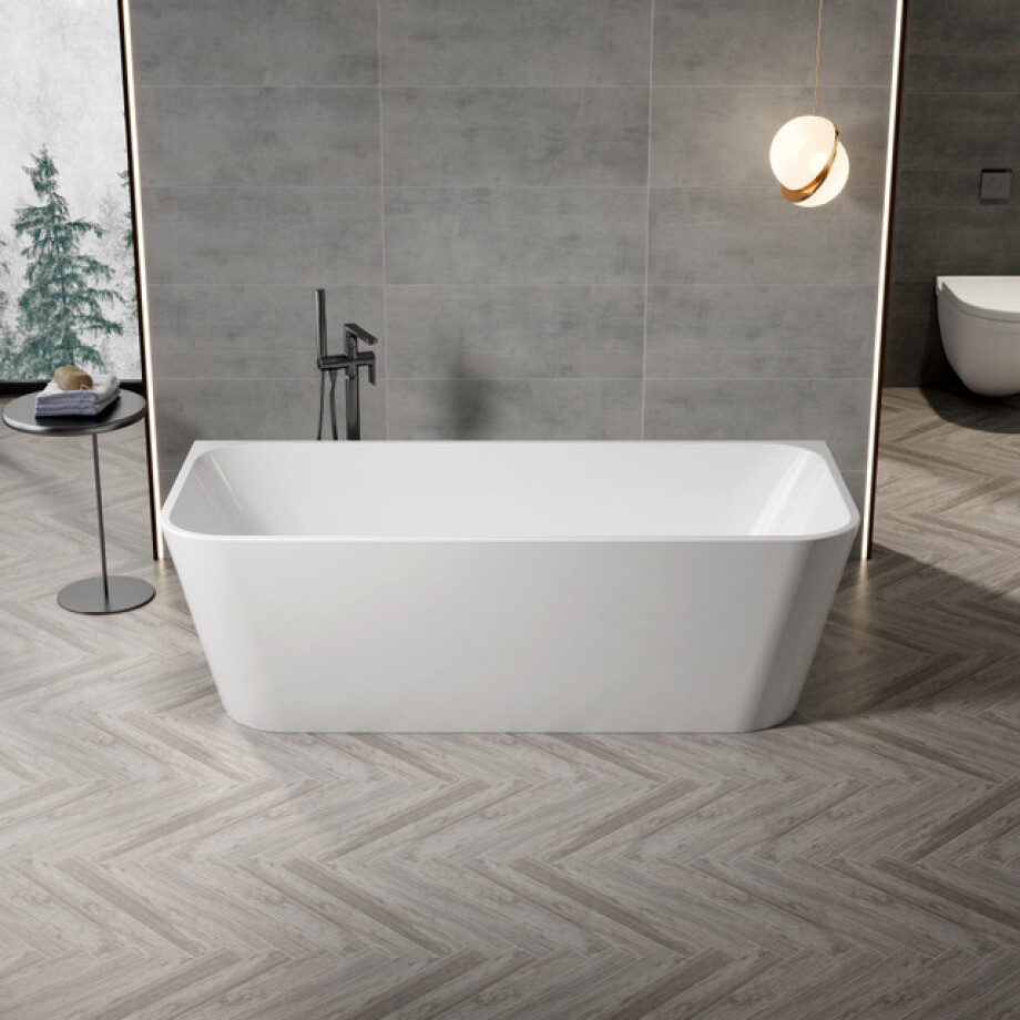 ZEZA Grand half vrijstaand bad - 180x80x58cm - met afvoer - acryl - glans wit 6104 afbeelding 1