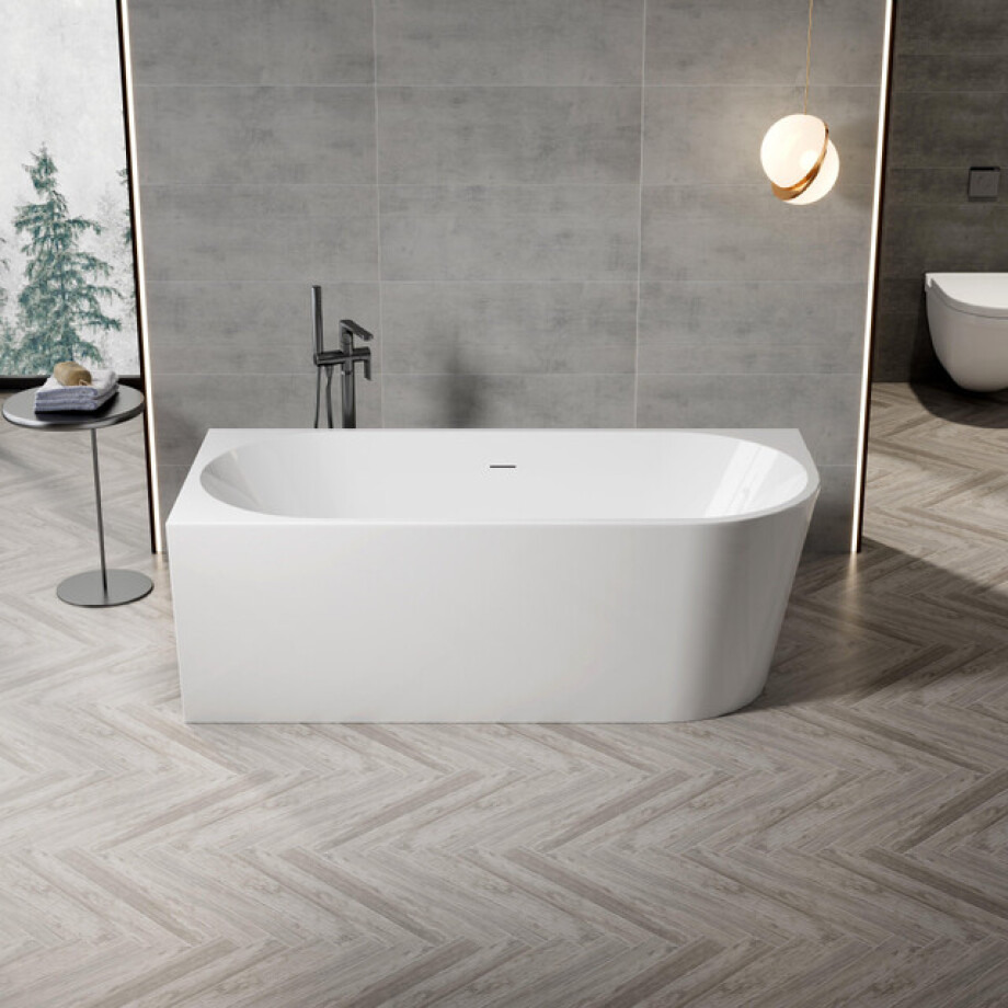 ZEZA Grand half vrijstaand hoekbad - links - 180x80x58cm - met afvoer - acryl - glans wit 6103-1 L afbeelding 1