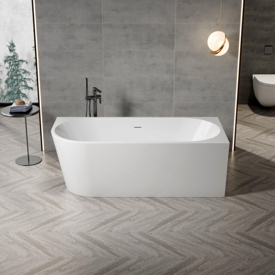 ZEZA Grand half vrijstaand hoekbad - rechts - 180x80x58cm - met afvoer - acryl - glans wit 6103-1 R afbeelding 1