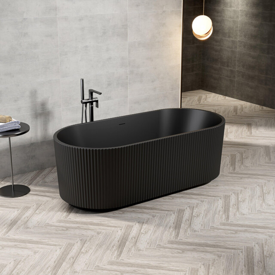 Zeza Nuo Vrijstaand Bad - 170x80x58cm - ribbel - met afvoer - mat zwart 7102_MB afbeelding 1