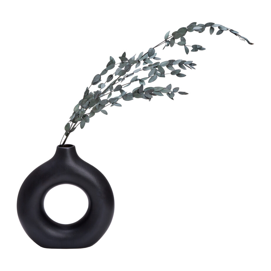 QUVIO Ronde donut vaas - Keramiek - 23 cm - Zwart afbeelding 1