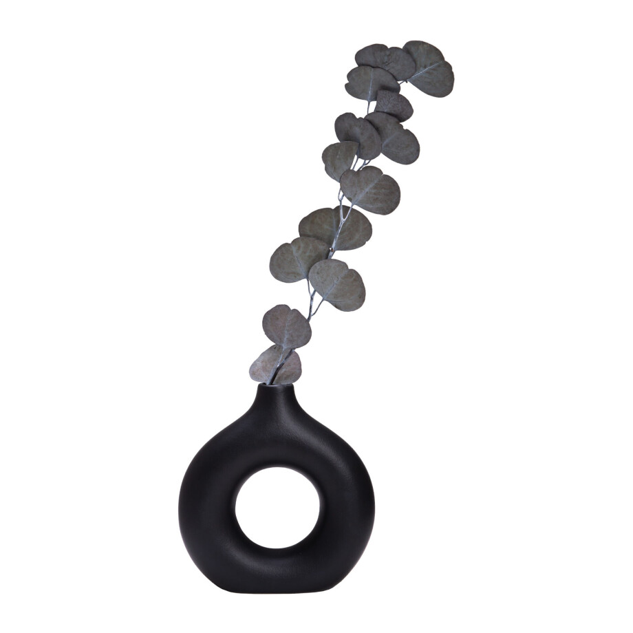 QUVIO Ronde donut vaas - Keramiek - 19 cm - Zwart afbeelding 1