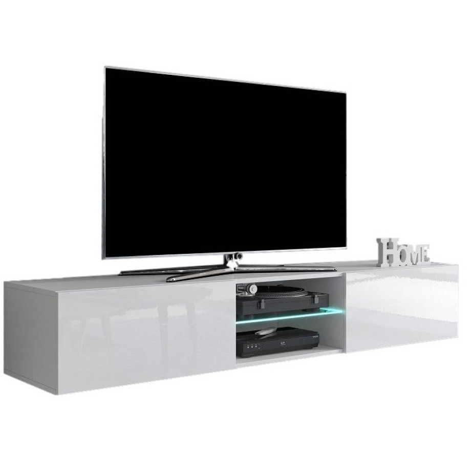 Zwevend Tv-meubel Livo 180 cm breed in wit met hoogglans wit afbeelding 1