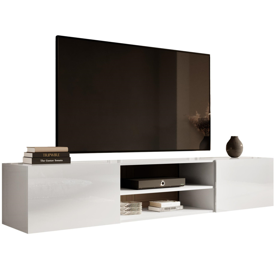 Zwevend Tv-meubel Slide 200 cm breed hoogglans wit afbeelding 1