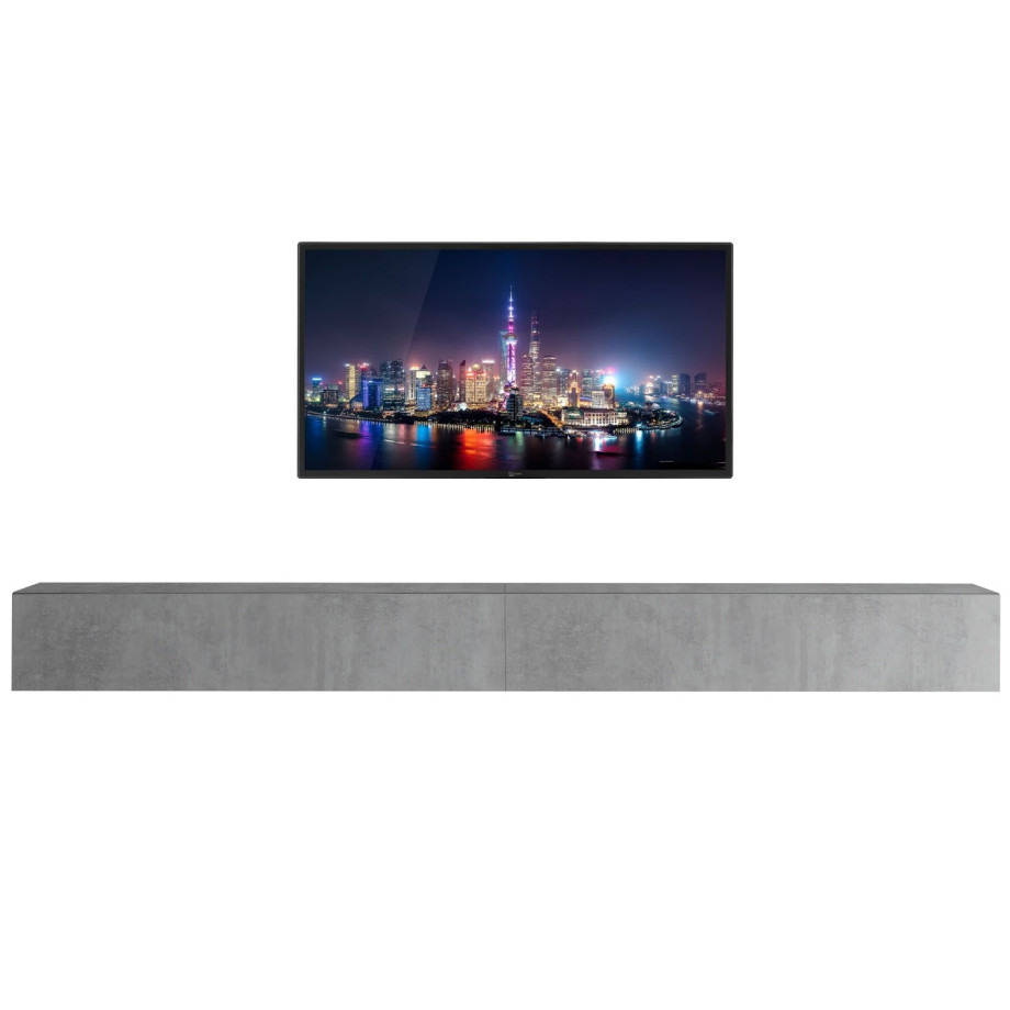 Zwevend Tv-meubel Tesla 276 cm breed in grijs beton afbeelding 1
