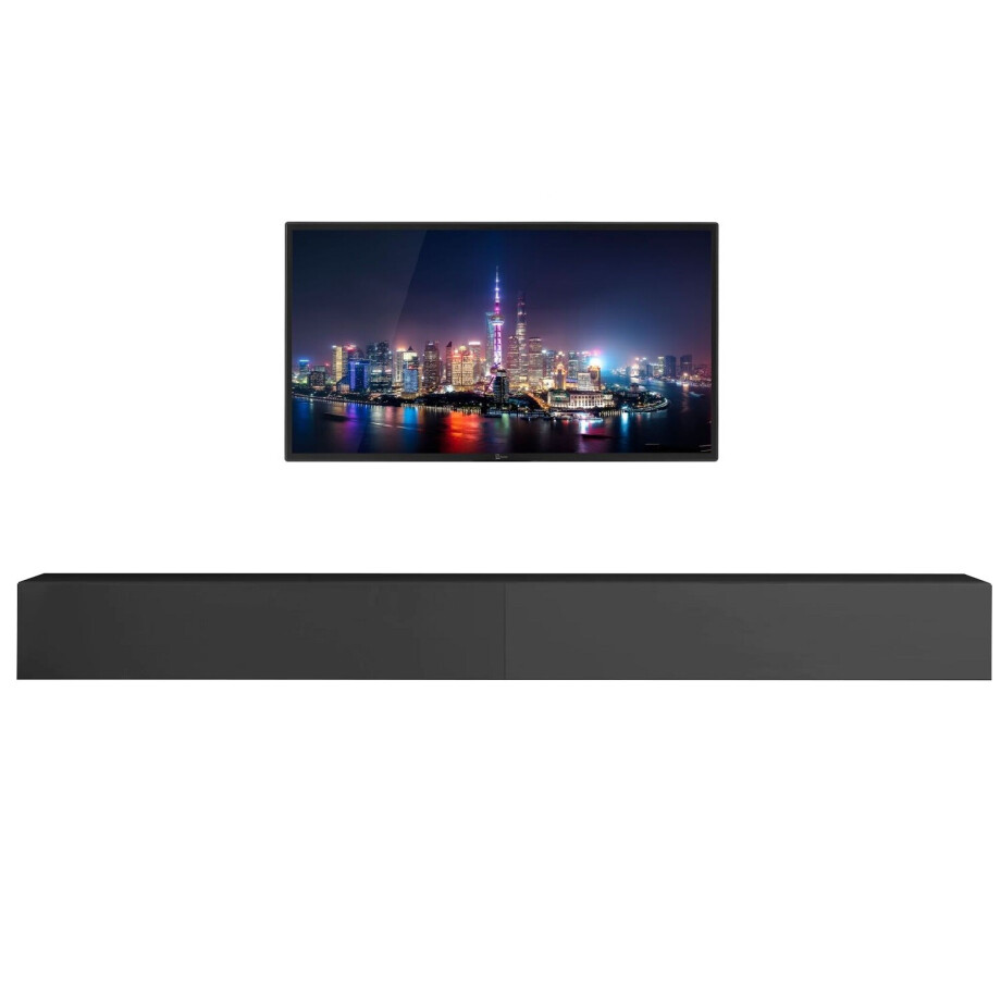 Zwevend Tv-meubel Tesla 276 cm breed in hoogglans grijs Zwevend Tv-meubel Tesla 276 cm breed in hoogglans grijs afbeelding 1