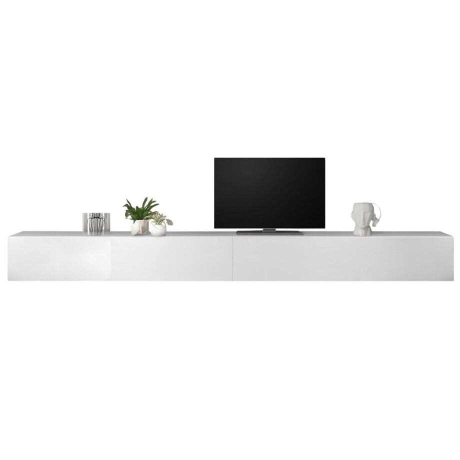 Zwevend Tv-meubel Tesla 276 cm breed in hoogglans wit afbeelding 1