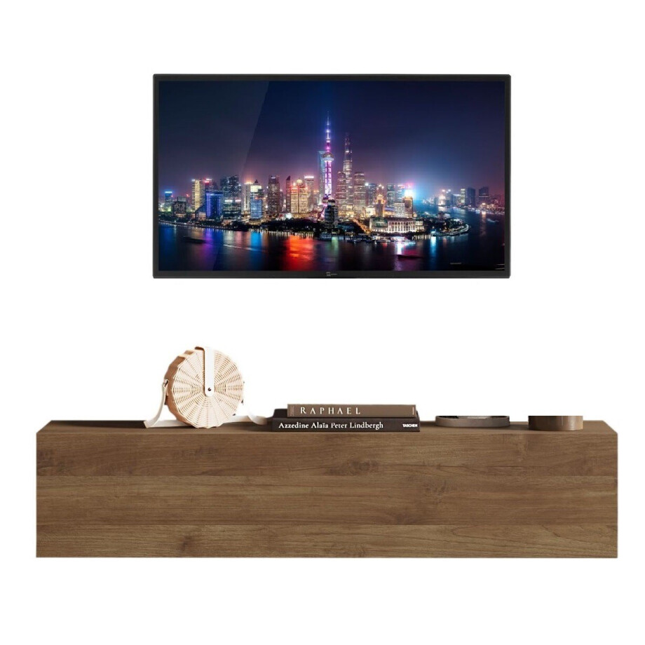 Zwevend Tv-meubel Tesla 138 cm breed walnoot afbeelding 1