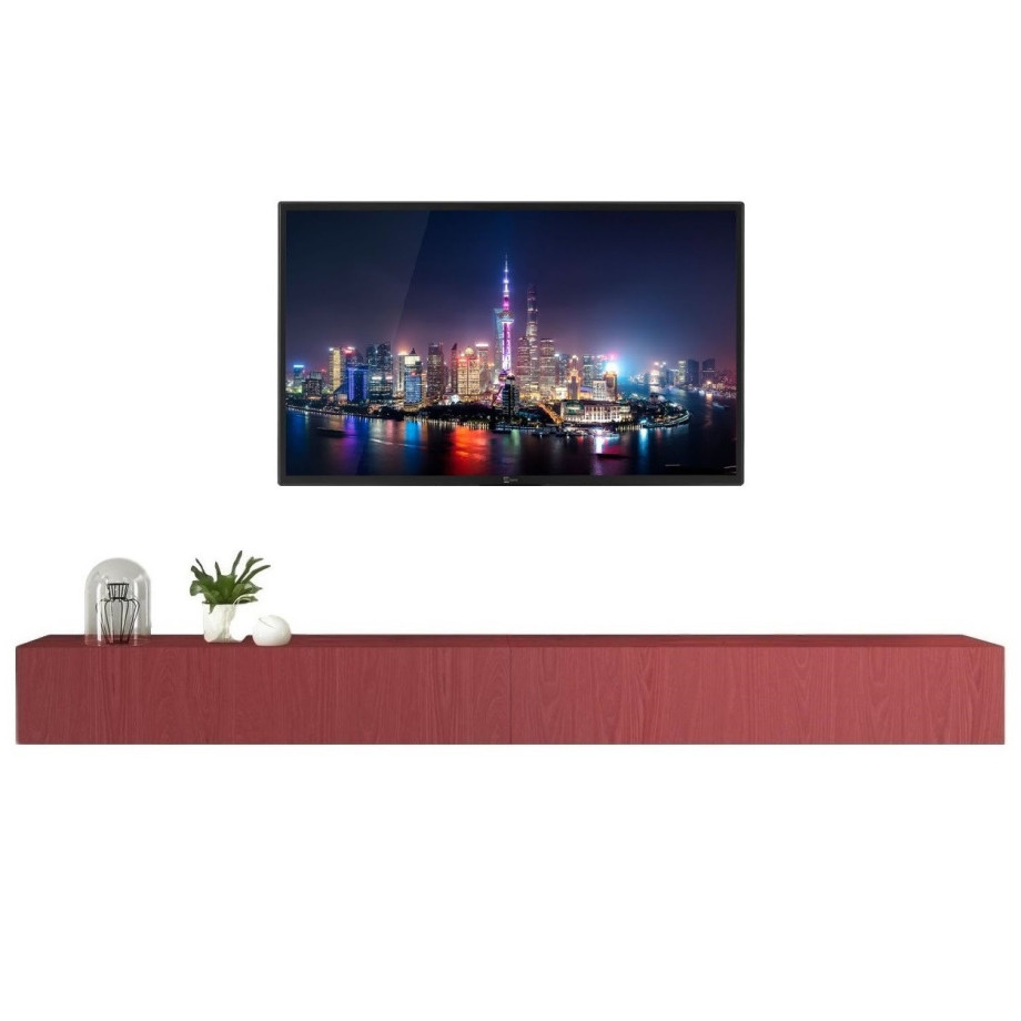 Zwevend Tv-meubel Tesla 276 cm breed in rood afbeelding 1
