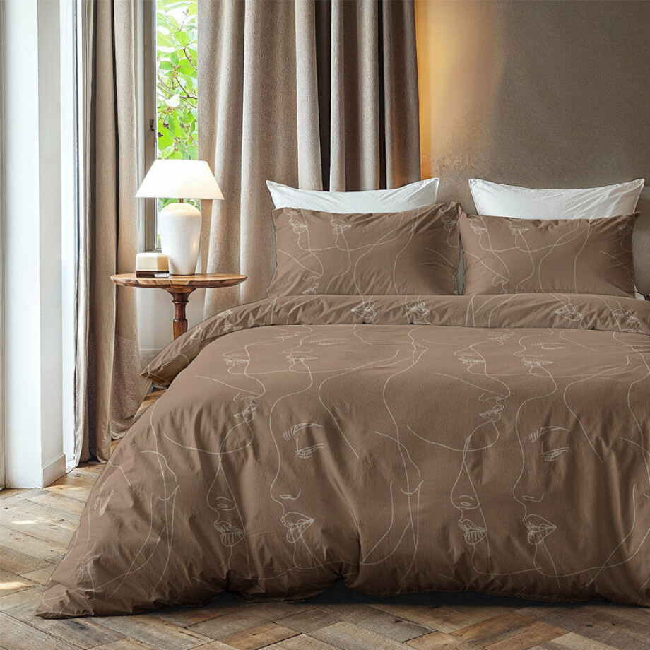 Dekbedovertrek Faces - Lits-Jumeaux (240x220 Cm) - Bruin Microvezel - Patroon - Zydante - Dekbed-Discounter.nl afbeelding 1