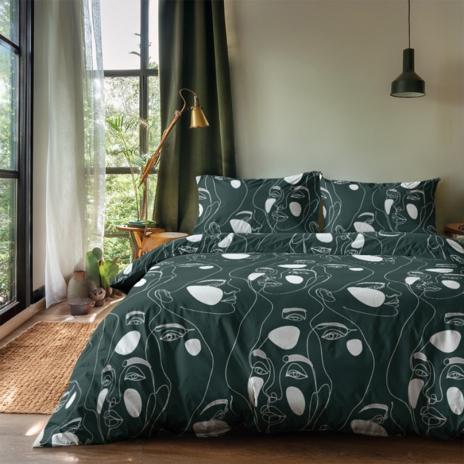 Dekbedovertrek Green Faces - Eenpersoons (140x200 Cm) - Groen Microvezel - Natuur - Zydante - Dekbed-Discounter.nl Dekbedovertrek Green Faces - Eenpersoons (140x200 Cm) - Groen Microvezel - Natuur - Zydante - Dekbed-Discounter.nl afbeelding 1