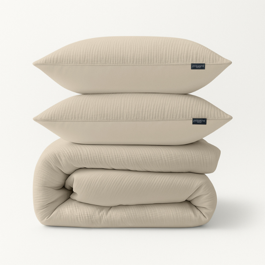 Dekbedovertrek Mousseline - Eenpersoons (140x200 Cm) - Zand Microvezel - Effen - Zydante - Dekbed-Discounter.nl afbeelding 1