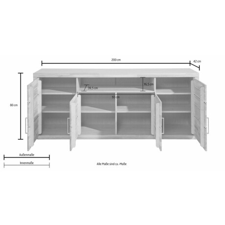 Home affaire Dressoir Logo, 200cm breed, 42 cm diep, fronten massief hout, 11 vakken afbeelding2 - 1