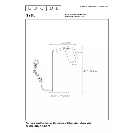 Lucide SYBIL - Bureaulamp - 1xGU10 - Zwart afbeelding2 - 1