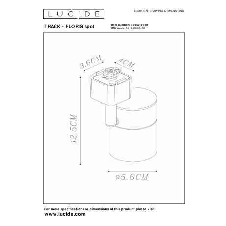 Lucide Lucide TRACK FLORIS Railspot - 1-fase Railsysteem / Railverlichting - 1xGU10 - Zwart (Uitbreiding) afbeelding2 - 1