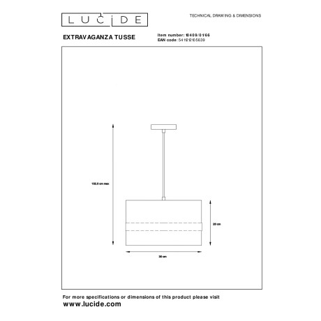 Lucide EXTRAVAGANZA TUSSE - Hanglamp - 1xE27 - Roze afbeelding2 - 1