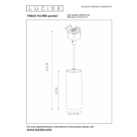 Lucide Lucide TRACK FLORIS Hanglamp - 1-fase Railsysteem / Railverlichting - 1xGU10 - Zwart (Uitbreiding) afbeelding2 - 1