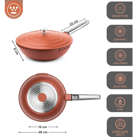 Westinghouse Pannenset Performance (Wokpan + Grillpan) ø 28 cm - Rood - Inductie en alle andere warmtebronnen afbeelding2 - 1