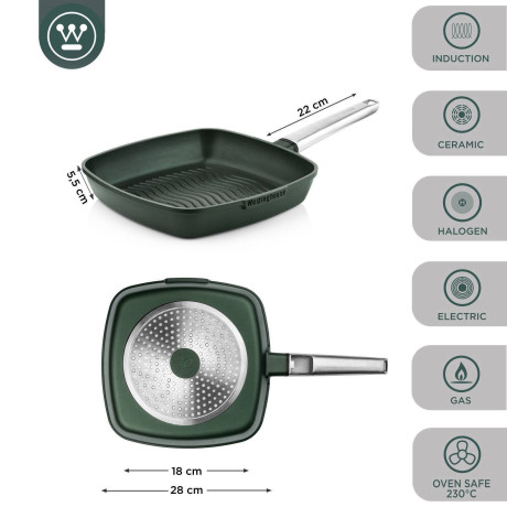 Westinghouse Grillpan Performance - Gracious Green - 28 x 28 cm - standaard anti-aanbaklaag afbeelding2 - 1