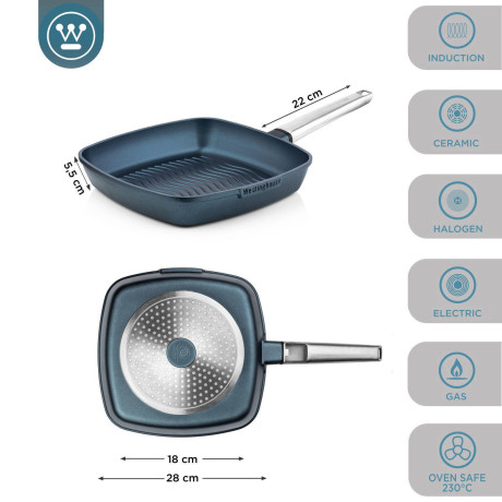 Westinghouse Grillpan Performance - Bravery Blue - 28 x 28 cm - standaard anti-aanbaklaag afbeelding2 - 1