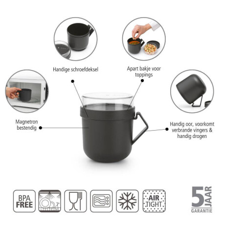Brabantia Make & Take soepbeker - 0,6 l - Kunststof - Dark Grey afbeelding2 - 1